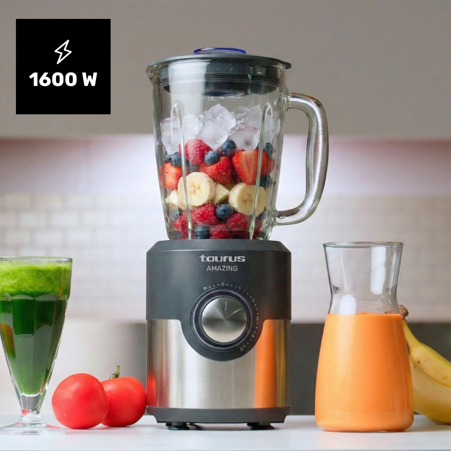 Taurus Amazing - Batidora de Vaso 1600W, 1,75L, Pica Hielo, 6 Cuchillas