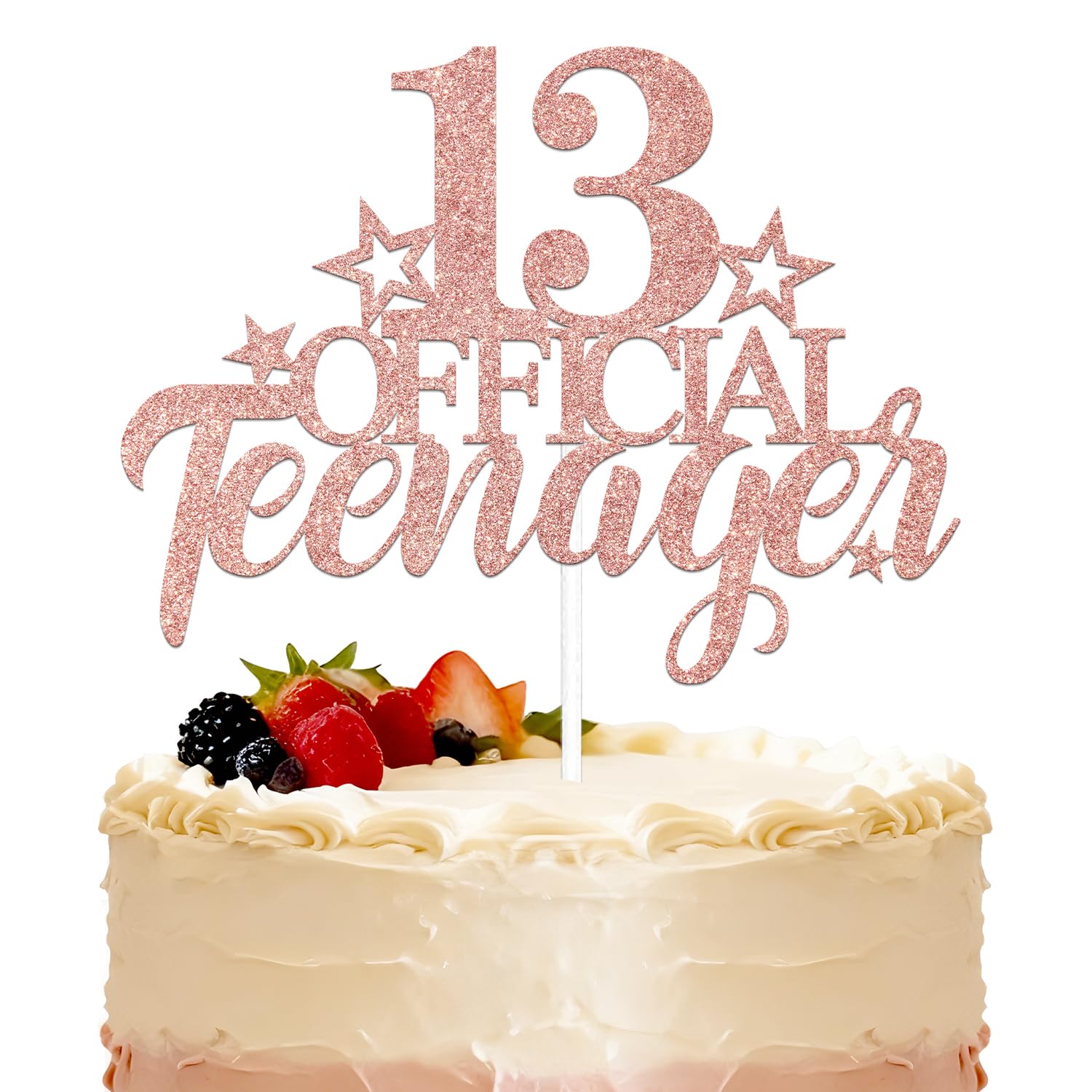 Official Teenager Cake Topper - 13th Birthday Cake Decoration - Teenager 13 Cake Topper Rose Gold Glitter