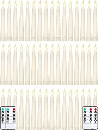 Funtery 6-Inch Flameless LED Taper Candles, 48-Pack with 6 Remote Controls, Ivory