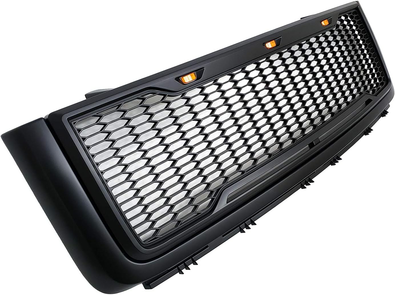 Paragon Front Grille for 2007-13 GMC Sierra 1500 - Matte Black Honeycomb Mesh Style Grill with Three LED Lights