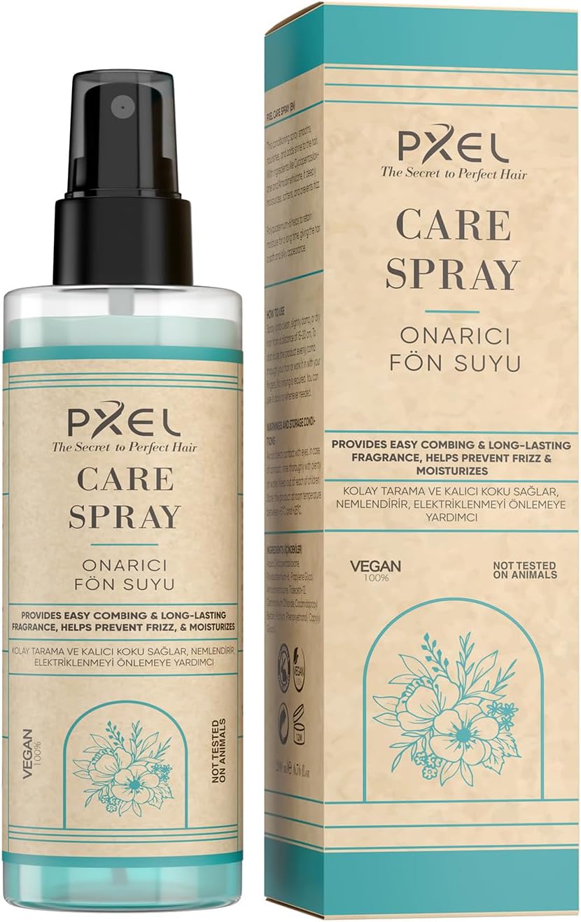 PXEL Çift Fazlı Isı Koruyucu ve Onarıcı Fön Suyu 200 ML – Vegan, Durulanmayan Saç Bakım Spreyi, Tüm Saç Tipleri İçin, Elektriklenme Önleyici, Parlaklık ve Yumuşaklık Sağlar