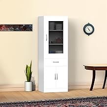 NEEHV HOME Finn Crockery Cabinet with Glass Door | Kitchen Cabinet | Display Unit (Frosty White, 45 X 60 X 180)