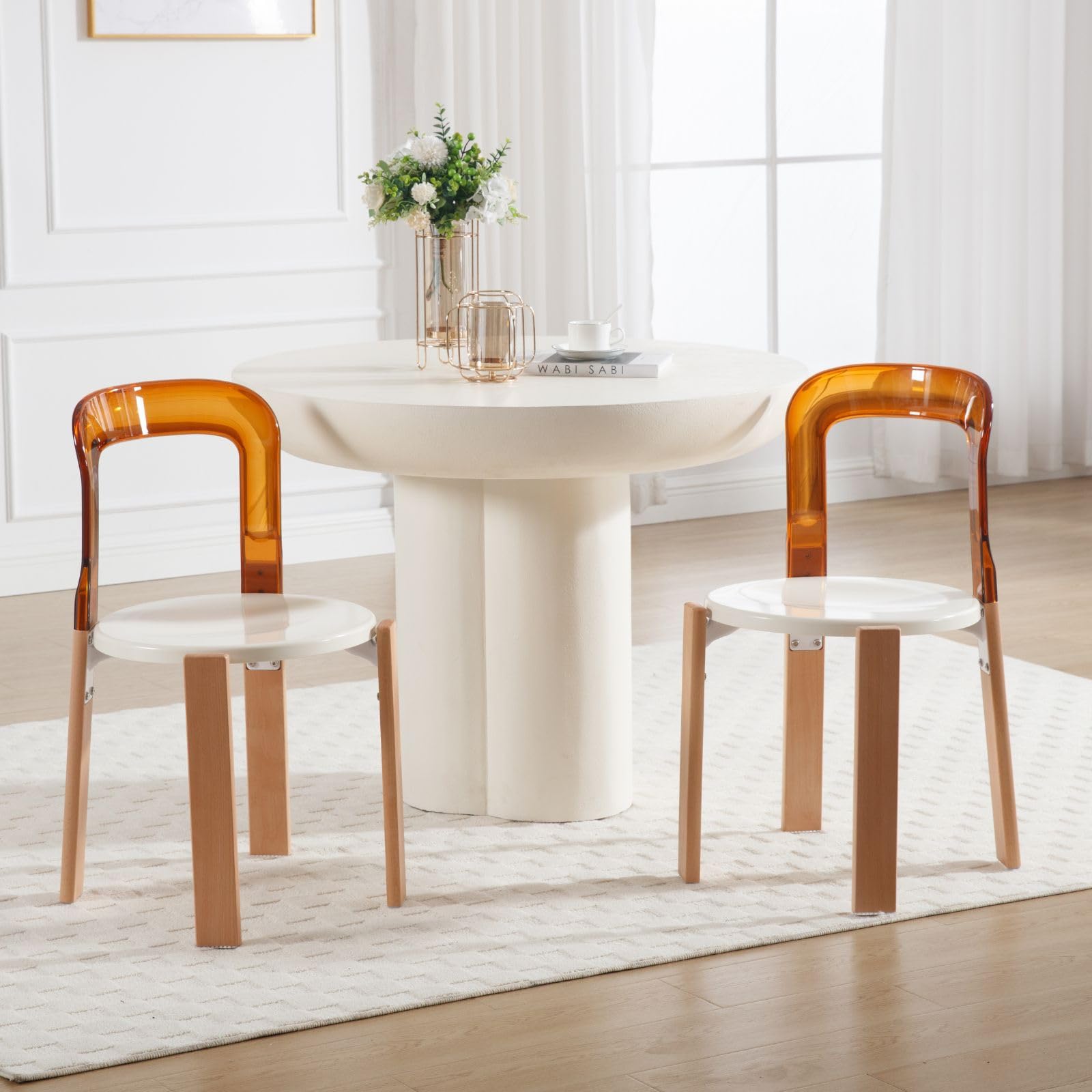 Wahson Juego de 2 Sillas de Comedor Modernas Sillas de Cocina Transparentes con Patas Madera, Silla Ocio de Salón sin Reposabrazos Silla Acrílico para Restaurante/Cafetería, Marrón