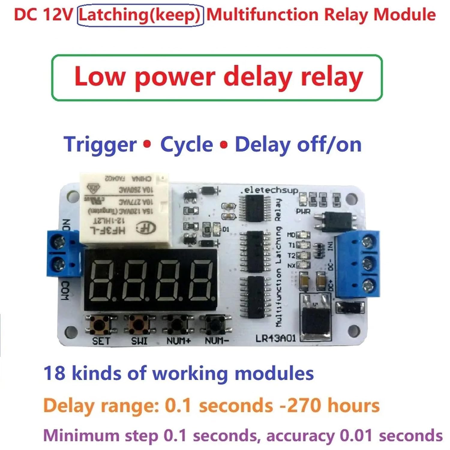 12V Multi-Function Magnetic Latching Impulse Relay Delay Time Relay Switch Module for UPS Battery Motor with Indicator Light