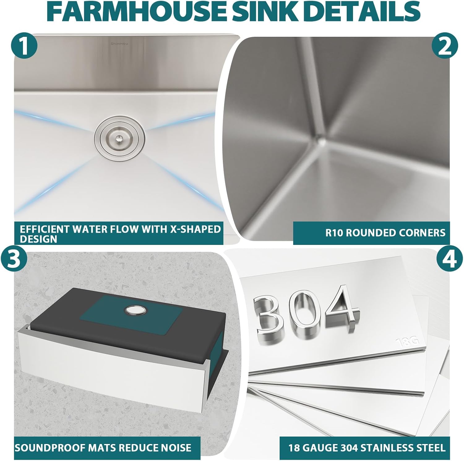 33 Farmhouse Kitchen Sink - Shinmou 33x22 Inch Apron Front Farm Workstation Sink 16 Gauge Stainless Steel Farm Single Bowl Deep Basin with Sliding Accessories