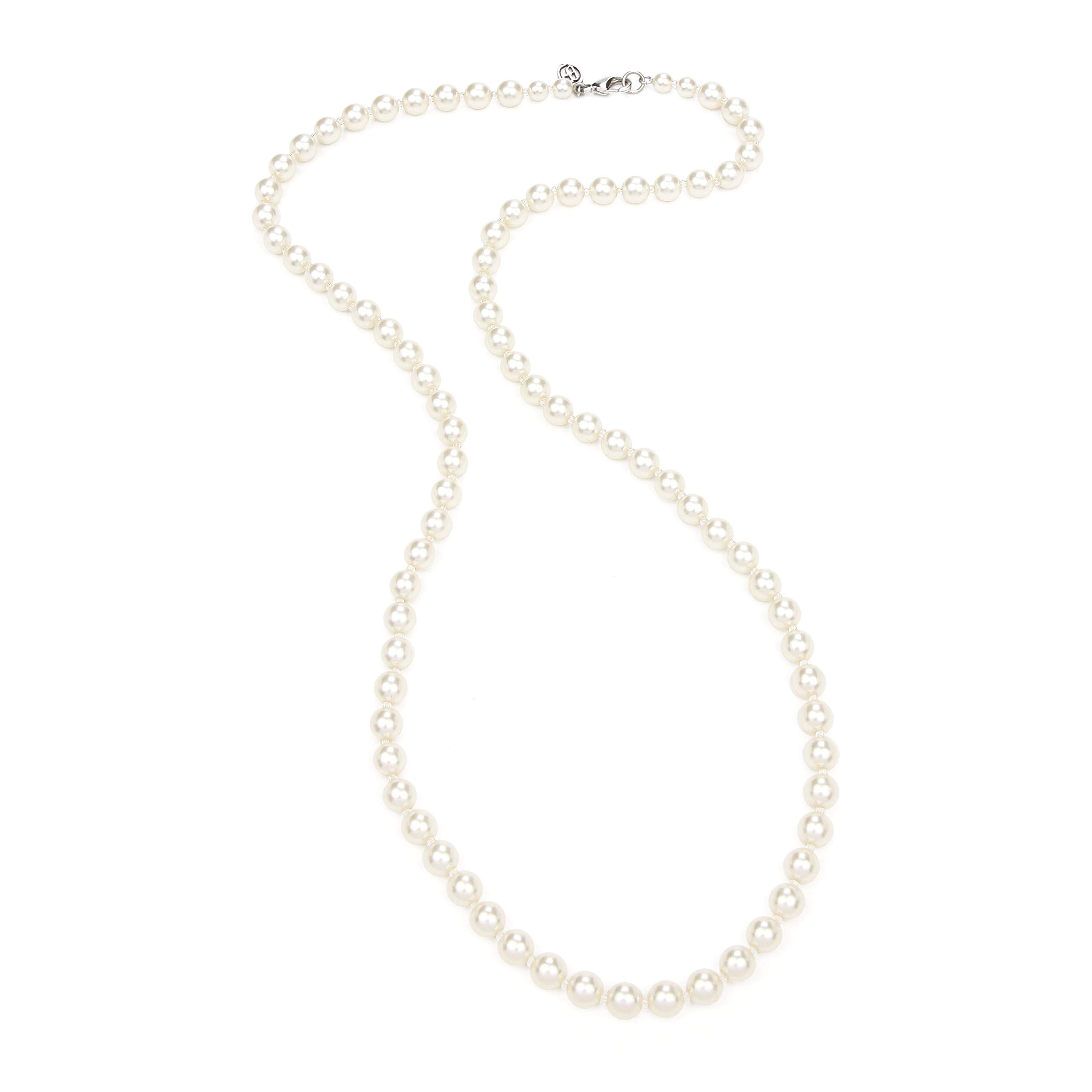 Ben-Amun JewelryWomen's Designer Classic Formal Elegant Czech Glass Round White Pearl Statement Collar Vintage Silver-Plating Long Necklace Wedding Bridal Made in New York