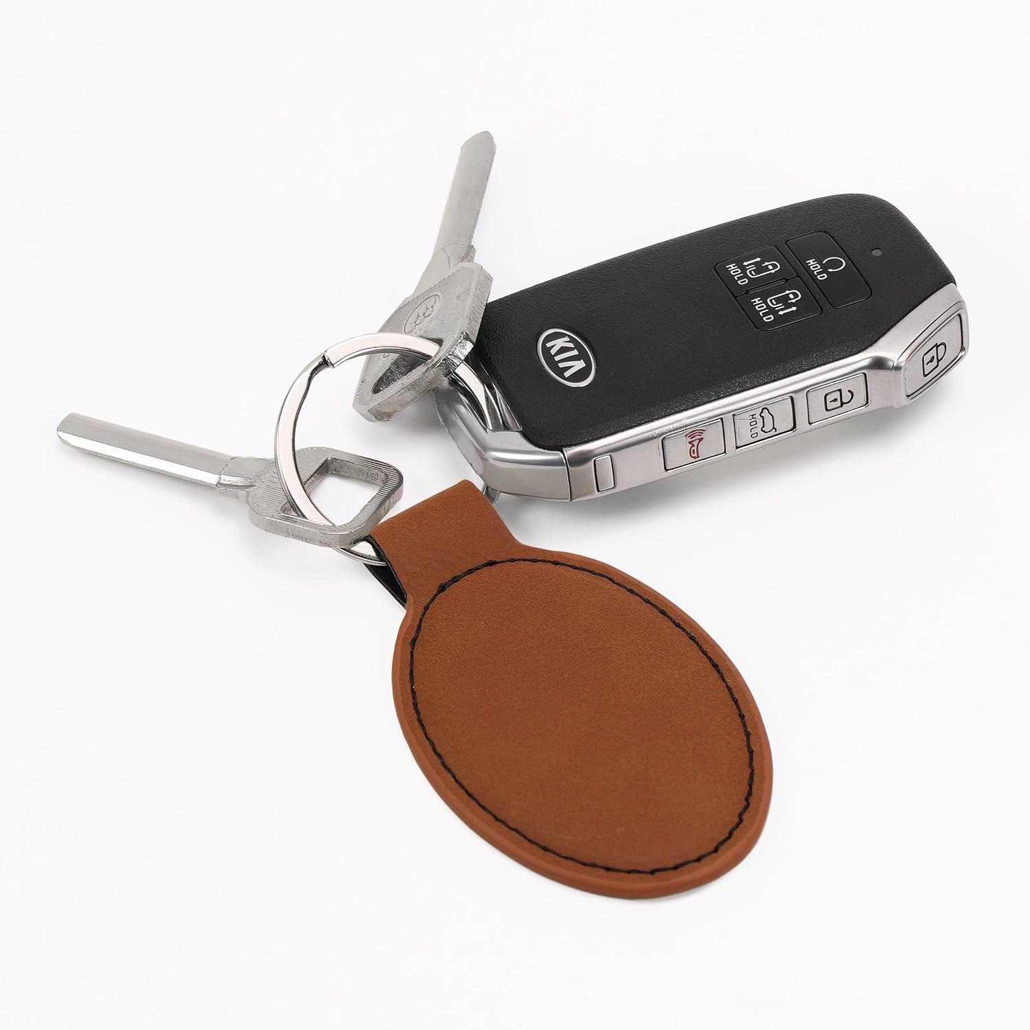 LaserGram Oval Keychain, Rooster, Personalized Engraving Included (Dark Brown)
