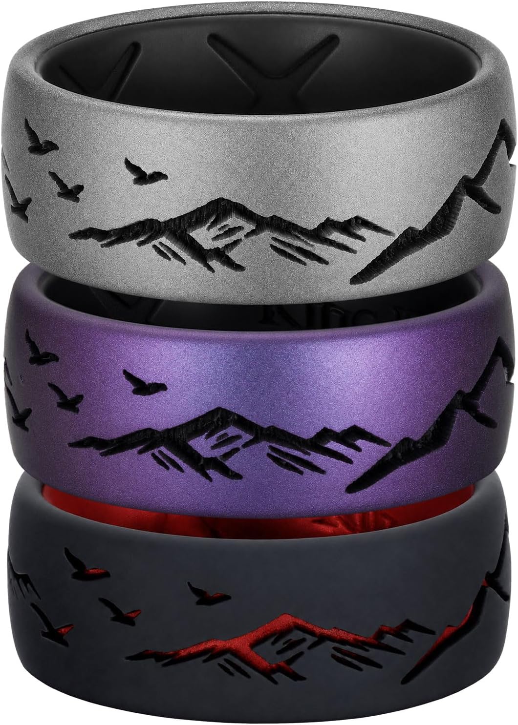 King Will Mountain Silicone Rings for Men Rubber Wedding Bands Patterned Design for Gym Sports Comfort Fit