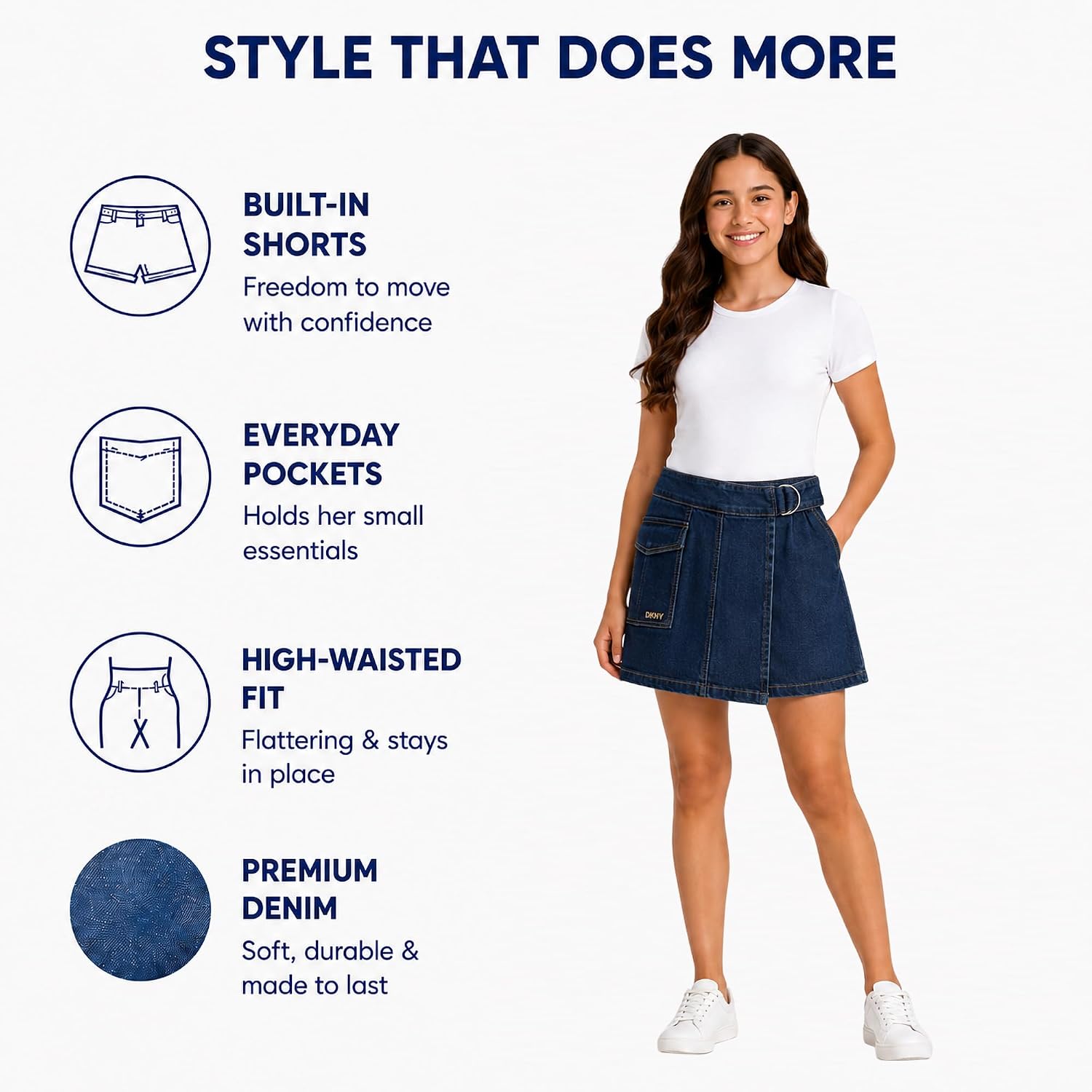 DKNY Girls Denim Skort, Jean Skirt with Shorts