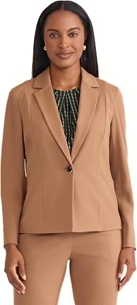 Kasper Womens One-Button Notch Collar Blazer with Seamed Waist Compression Fit
