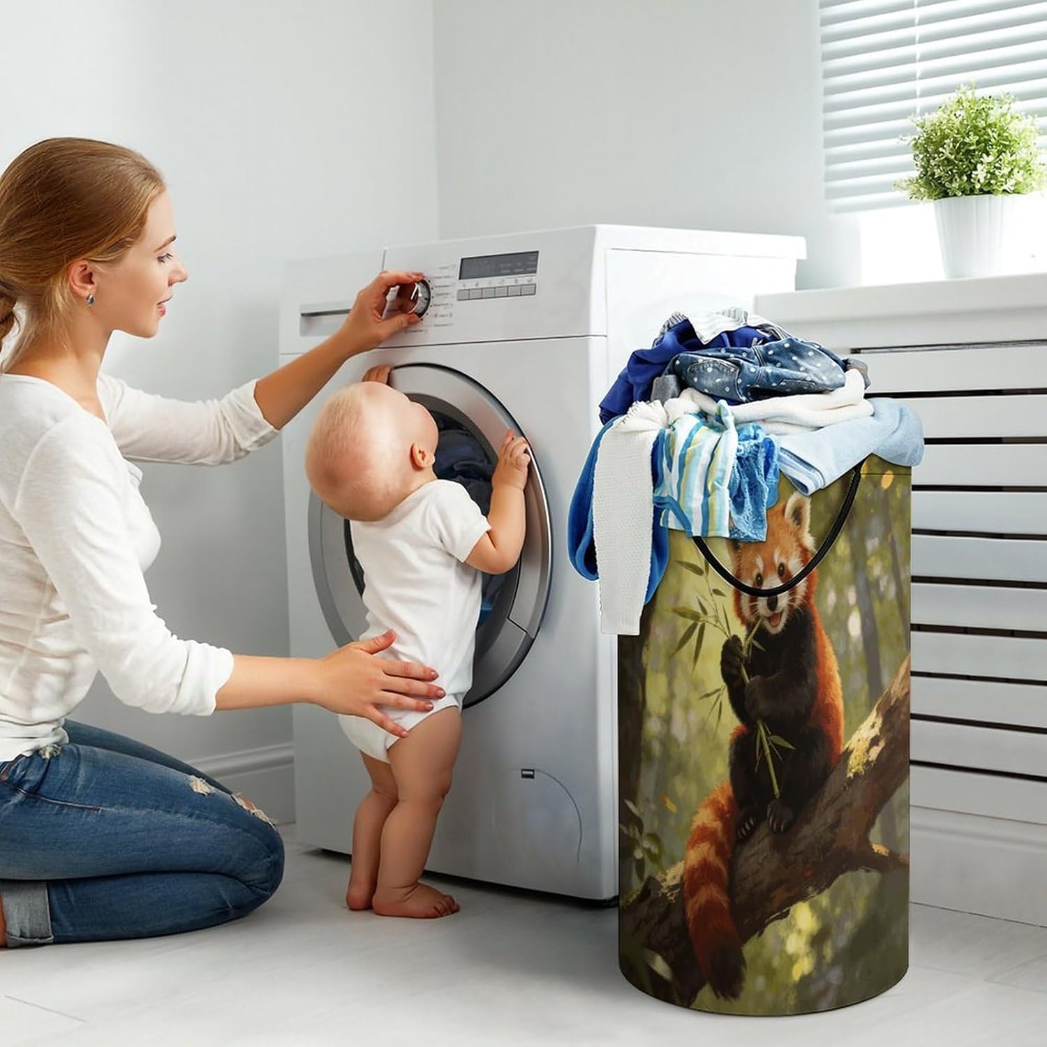 Animal Collection Laundry Hamper 86L Waterproof Collapsible Clothes Basket with Double Handles Freestanding Foldable Laundry Basket Large Clothes Hamper for Bathroom