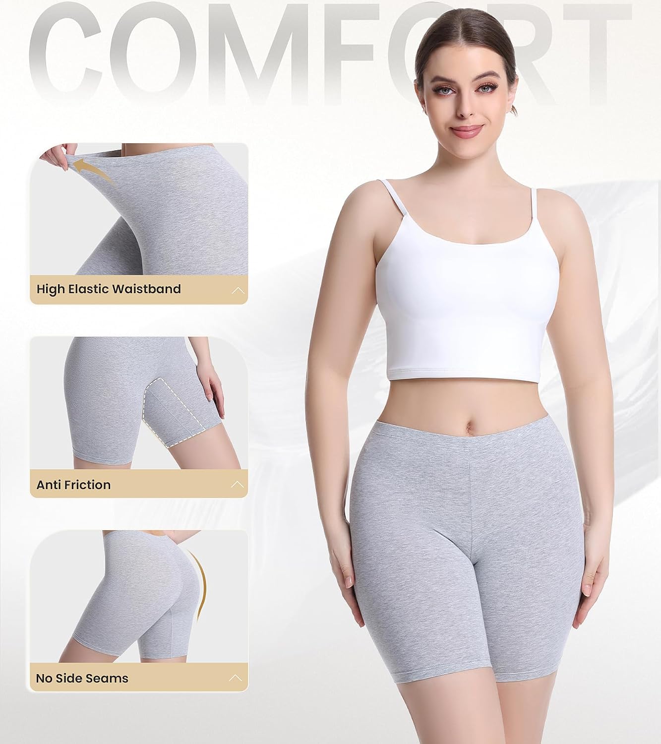 sellto 4 Pack Boy Shorts Underwear for Women，Cotton Boxers Anti Chafing Shorts for Under dresses