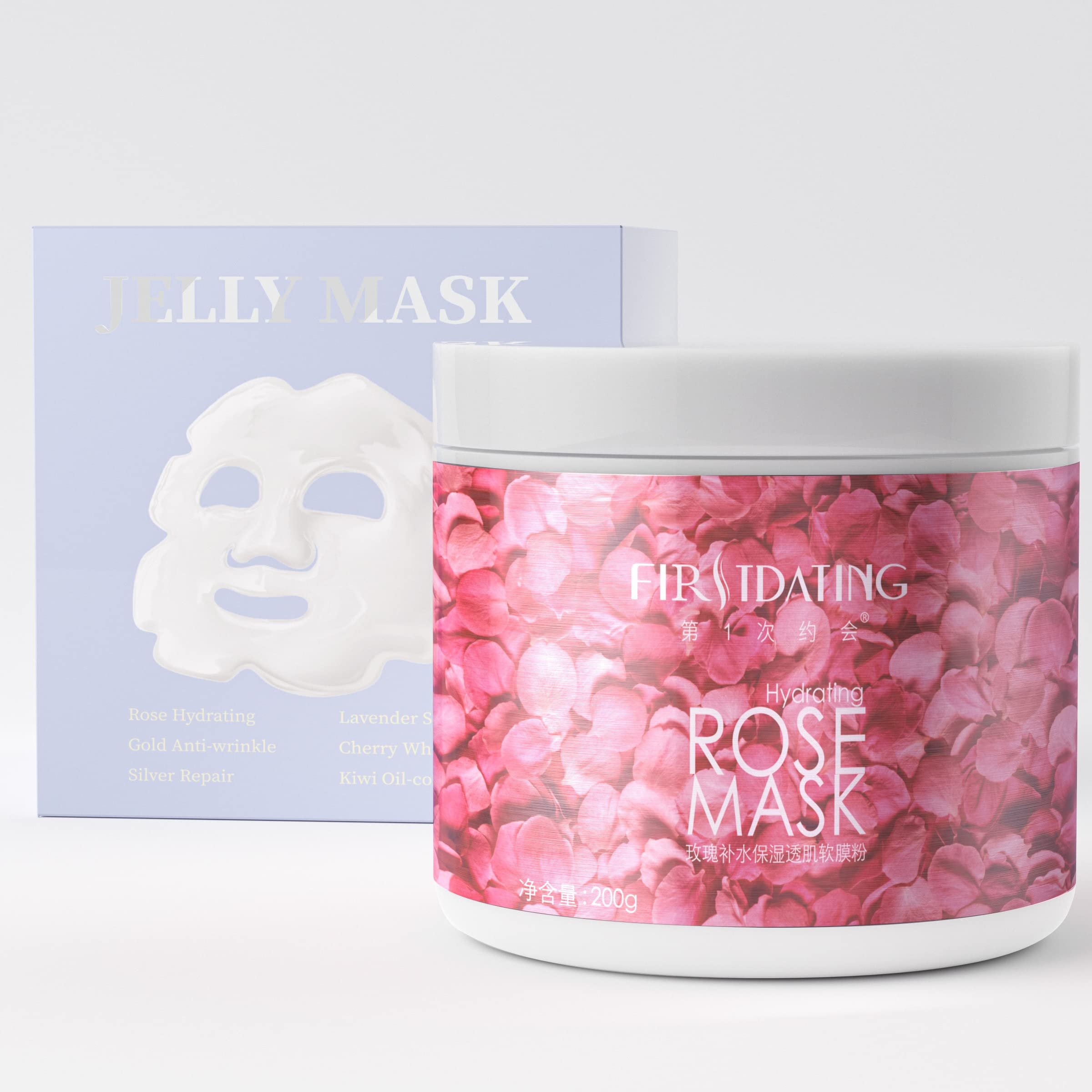 FUHUIM Jelly Face Mask Peel-off, Premium Jelly Masks for Facials, ROSE/24k GOLD/SILVER Jar Hyaluronic Acid Rubber Mask Moisturizing Skin Care DIY Spa Set（ROSE）