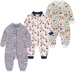 MAMIMAKA Newborn Baby 2-way Zipper Romper Cotton One-piece Jumsuit 3-pack, 0-24 Months