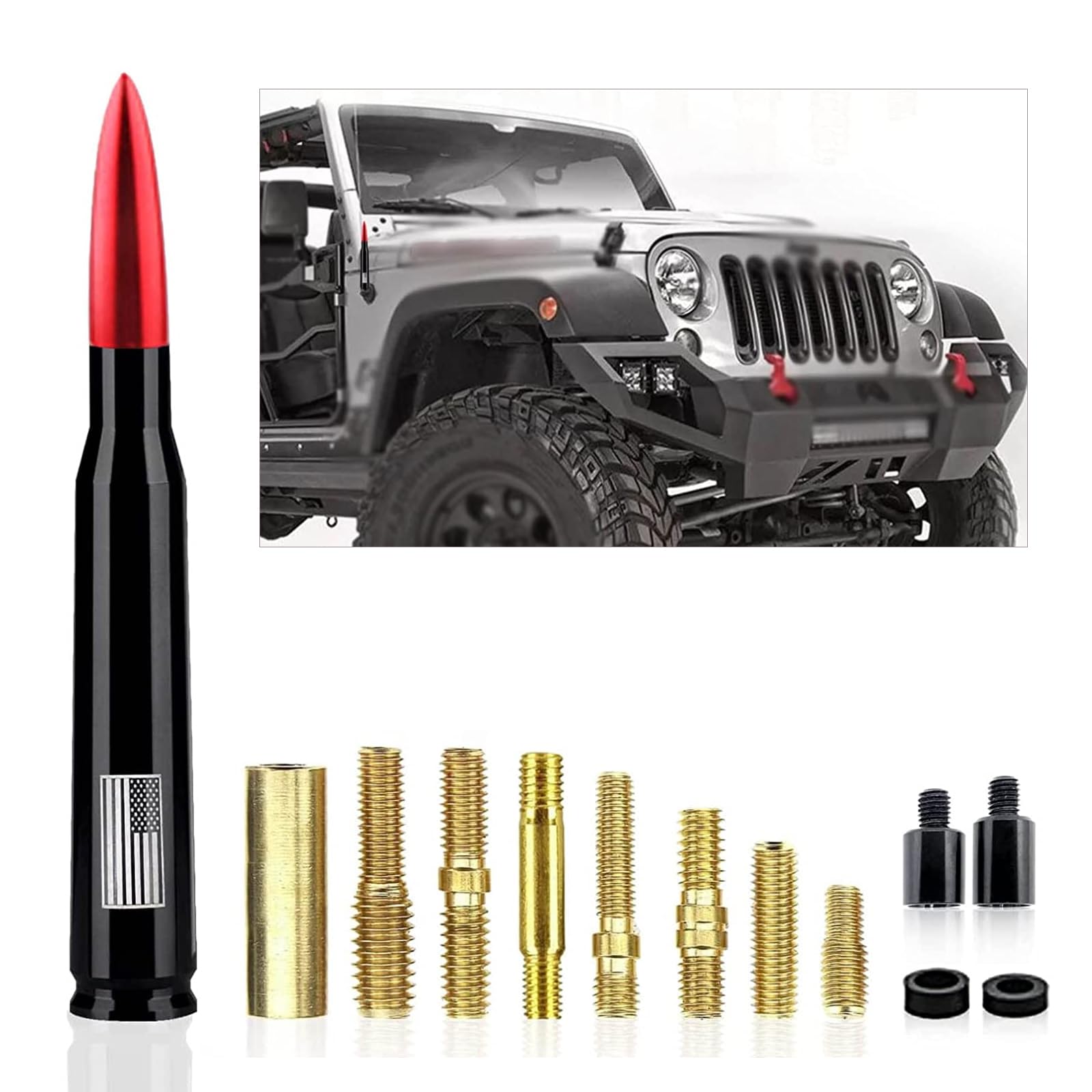 gunhunt 1 PC American Flag Design Car Truck Antenna, Car Truck Bullet Antenna, Anti-Theft Design Enhance Signal Replacement Mast for Ford F150 Chevrolet Jeep (Red)