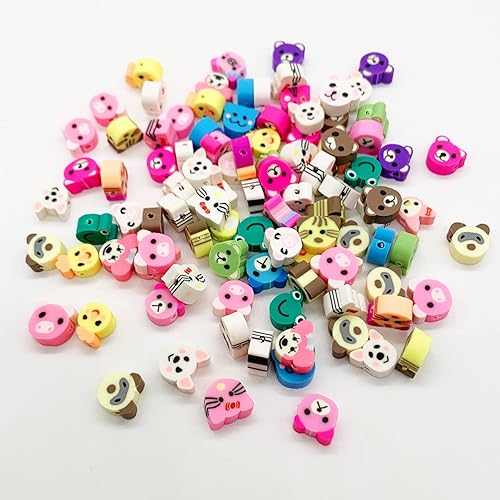 100 cuentas de arcilla polimérica Heishi de dibujos animados, cuentas espaciadoras para manualidades, pulseras, aretes, collares, joyería (animal)