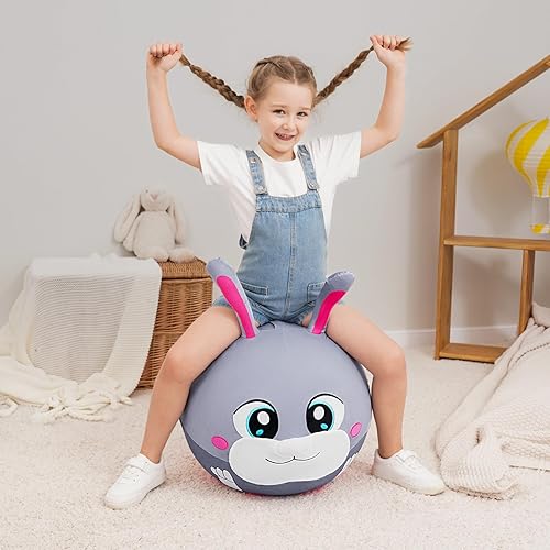 Miniatura 6 de Hopper Ball  Pelota inflable de conejo para saltar  Juguetes de peluche de conejo hippity hop para niños, pelota inflable de 18 pulgadas con asa