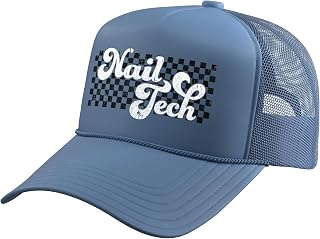 Nail Tech Nail Technician Nail Salon Retro Groovy Women Men Trucker Hat with Adjustable Mesh Back