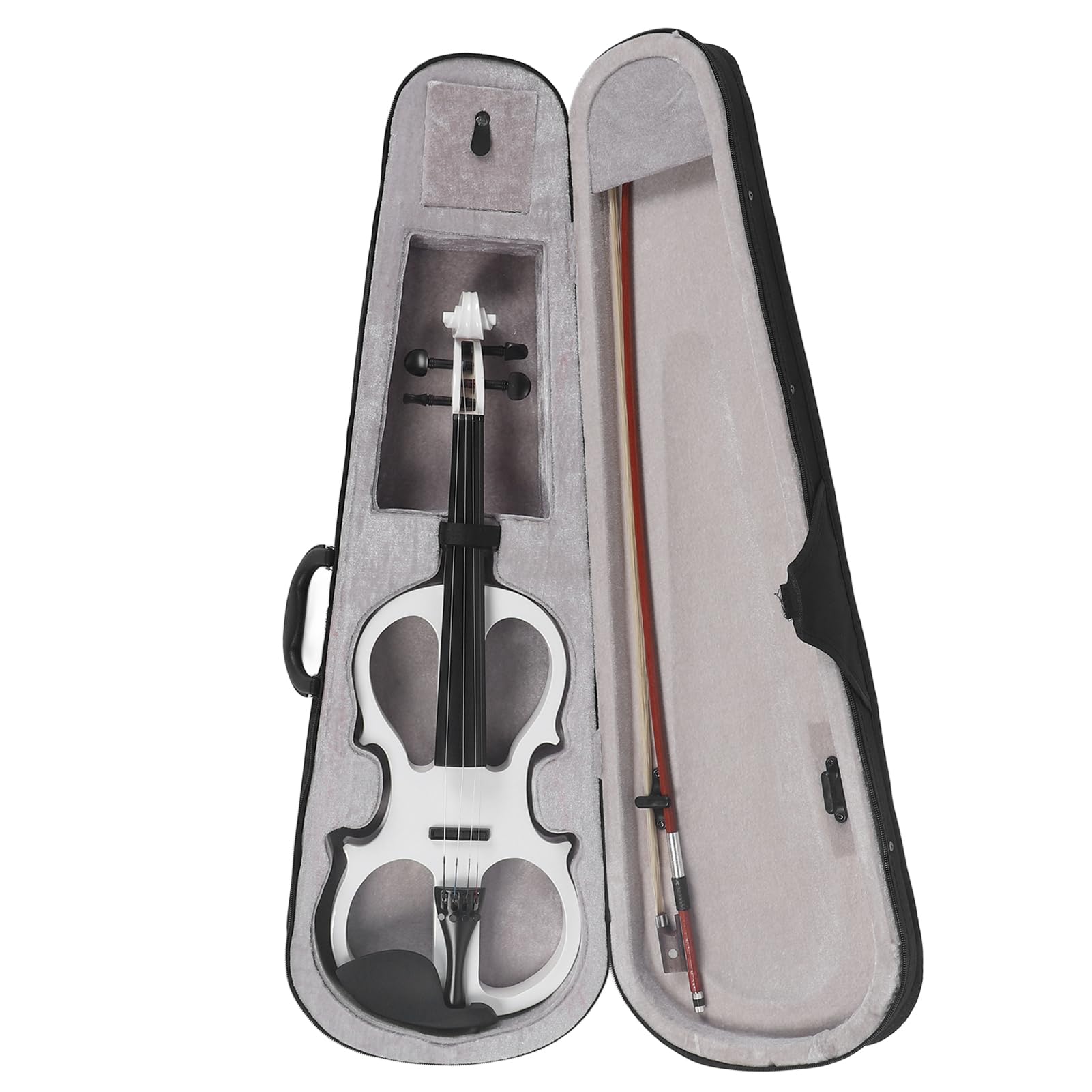 Profesional 4/4 Violín Electrico Silencioso Tamaño Completo Electric Violin Set para Principiantes, Violín Eléctrico Metálico de Madera Maciza, Negro (White)