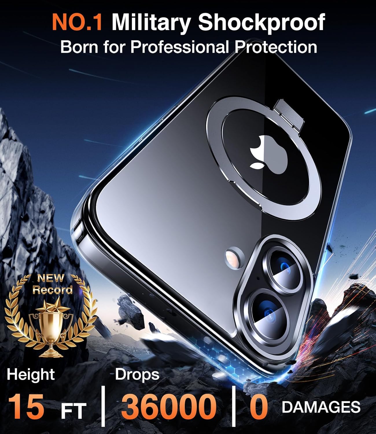 Chicfun 3-in-1 [Magnetic+Kickstand+Ring Holder] for iPhone 16 Case with Stand Ring Holder， Compatible with MagSafe, Military Shockproof Protective Kickstand Phone Case iPhone 16 Cover Clear