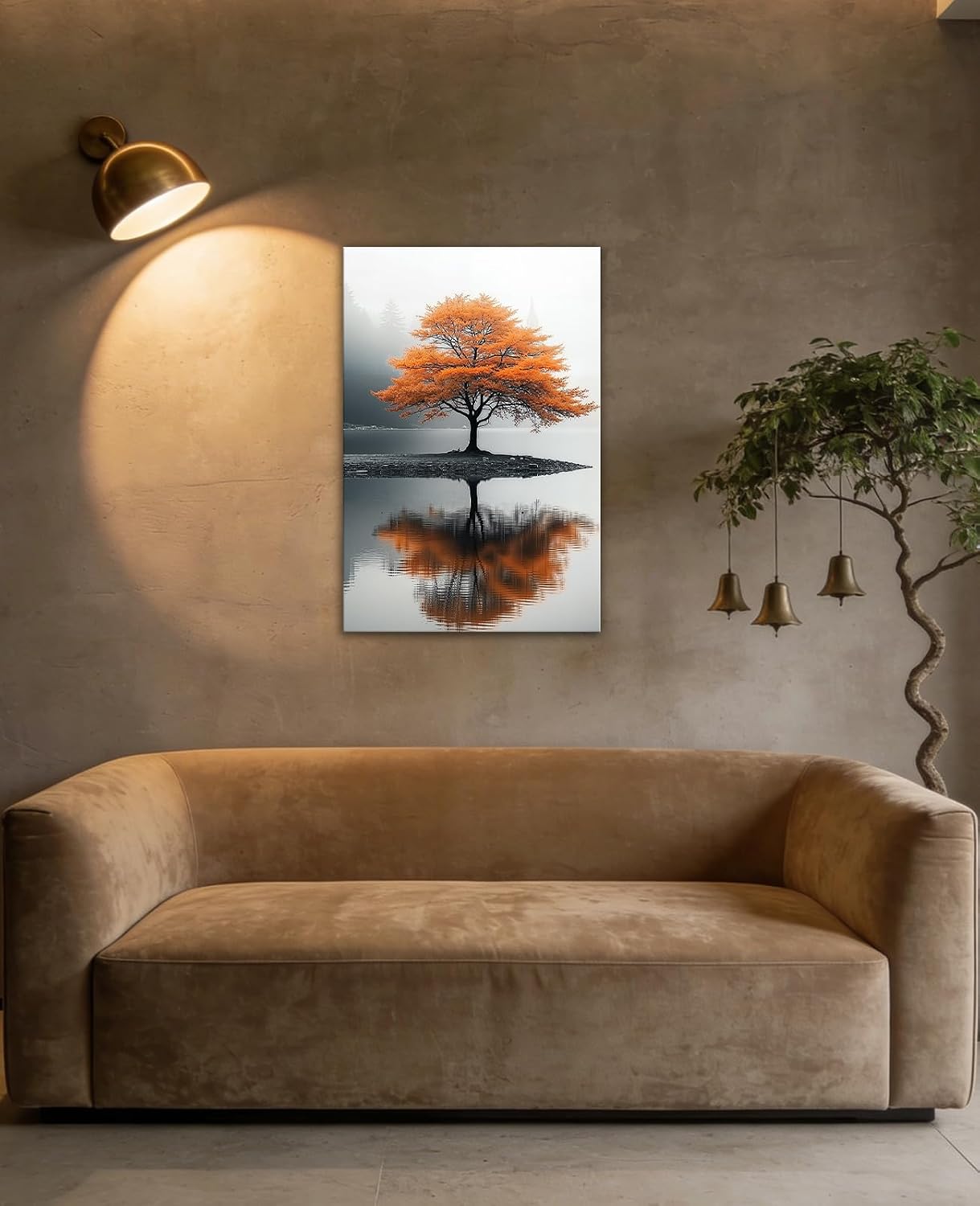 GLOKAKA Autumn Tree Reflection Canvas Wall Art Nature Landscape Paintings Minimalist Nature Decor for Living Room Bathroom Bedroom Decor(Artwork-3,12"x18")