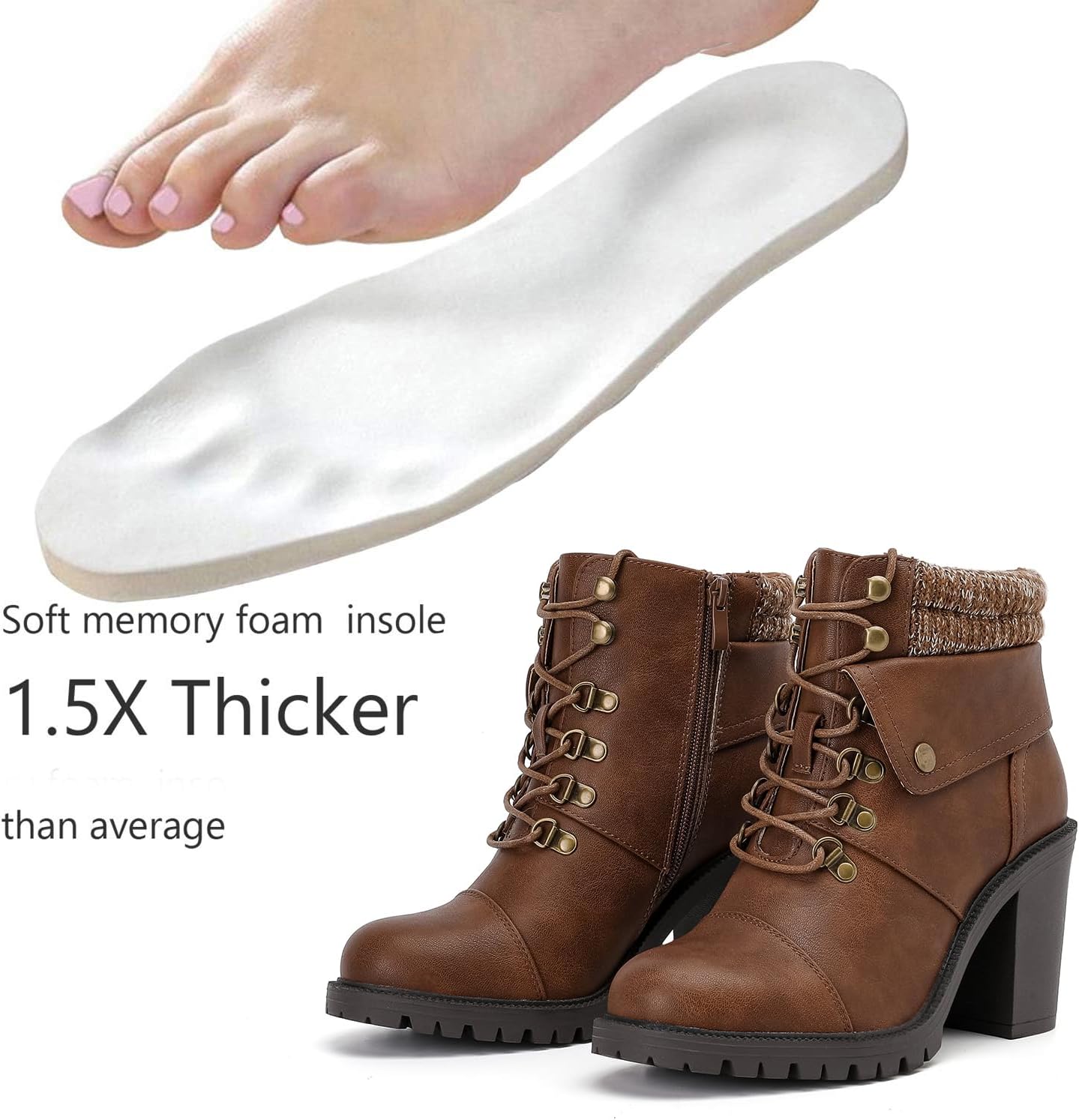 Luoika Women's Wide Width Combat Boots - Extra Wide Width High Heel Side Zipper Slouchy Ankle Boots Short Booties. - Image 3