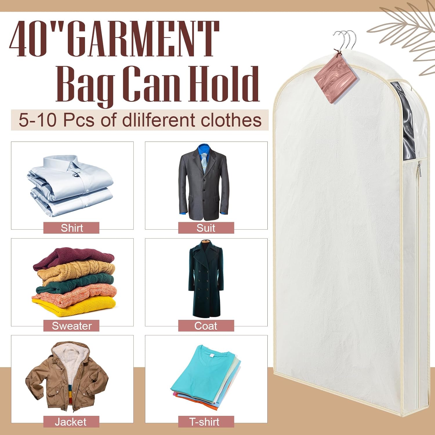 2 Sets 40 Inch Linen Fabric Bags for Hanging Clothes and Storage with Cedar Blocks for Fresh Smell and Moth Protection Sandpaper for Suit Fur Coat Jacket Sweater(Beige)