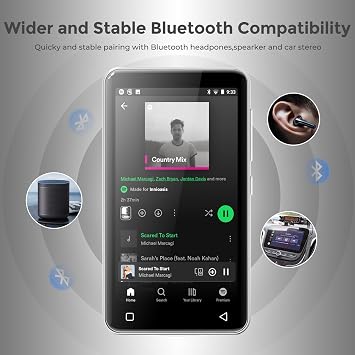 innioasis 80GB MP3 Player with Bluetooth and wifi, MP3 Player for Kids with Spotify, Spotify Kids, Pandora, Audible, 4.0 Touch Screen Music Player with Parental Controls, Up to 1TB (White+ Silver)
