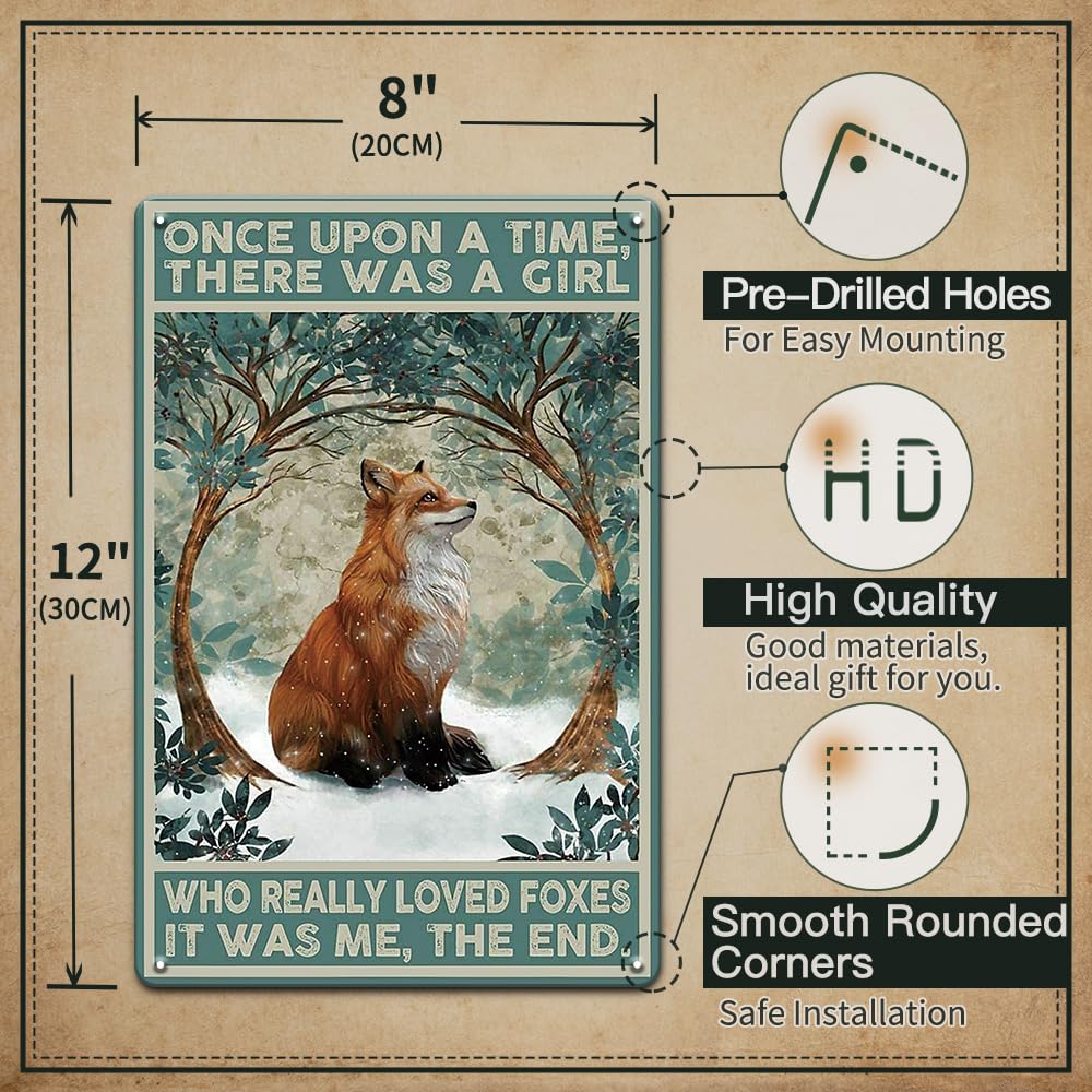 Targa In Metallo 'Once Upon A Time There Was A Girl Who Really Loved Foxes' – Cartello Decorativo Con Volpi 20x30 Cm, Vintage, Per Parete, Regalo Per Amanti Delle Volpi