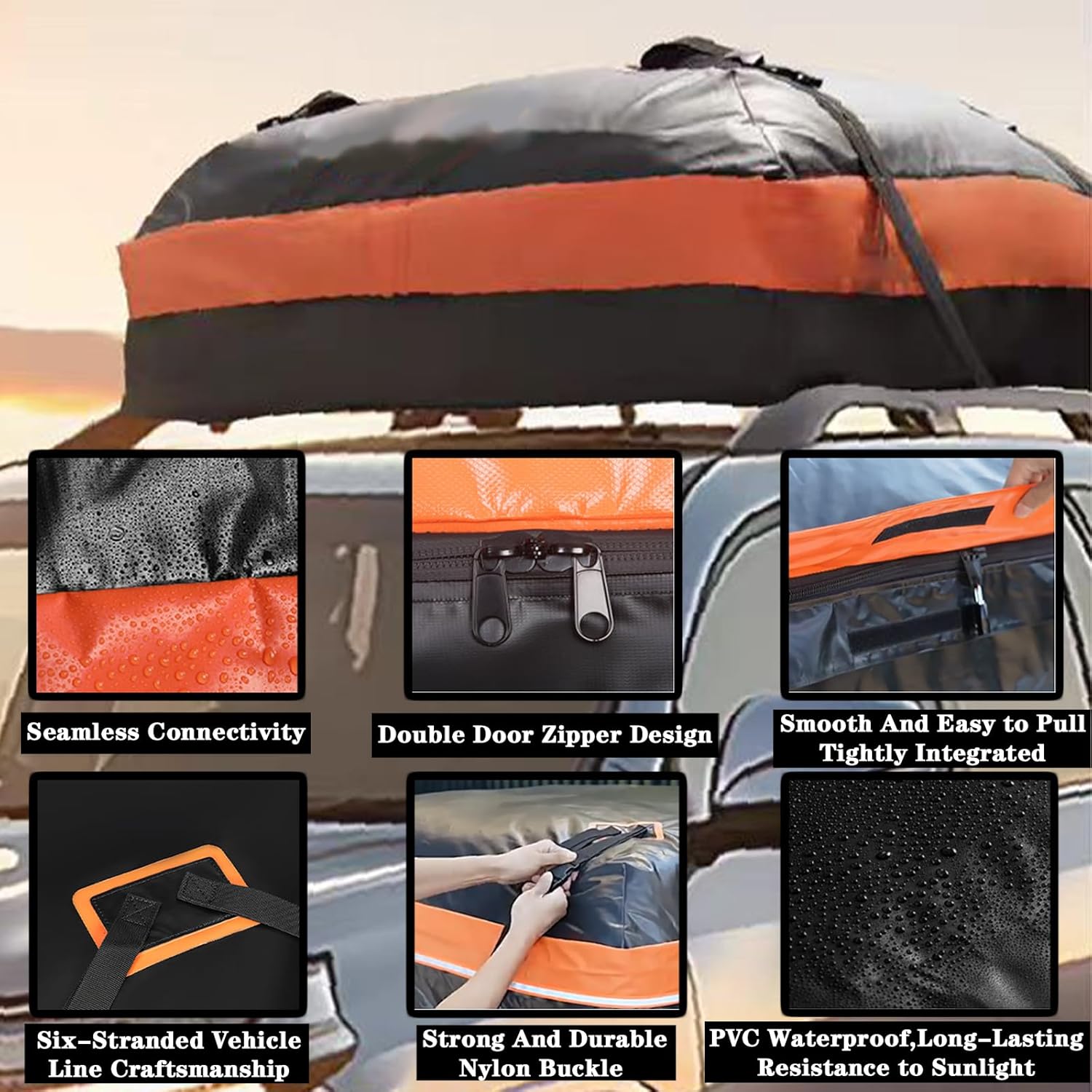 15 Cubic Car Roof Cargo Carrier, 44L x 34W Soft-Shell 100% Waterproof 840D Roof Car Bag for All Cars,Black and Yellow Combination Suitable Suitable for All Cars Camping Storage Bag