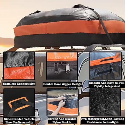 Miniatura 4 de Bolsa de carga para techo de 21 cúbicas, 50 pulgadas de largo x 40 pulgadas de ancho, carcasa suave, 100% impermeable, bolsa de coche 840D,
