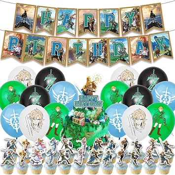 Game Zelda Birthday Party Decorations Banner, Balloons, Cake Toppers Cupcake Toppers Cake Decoration, Ribbon