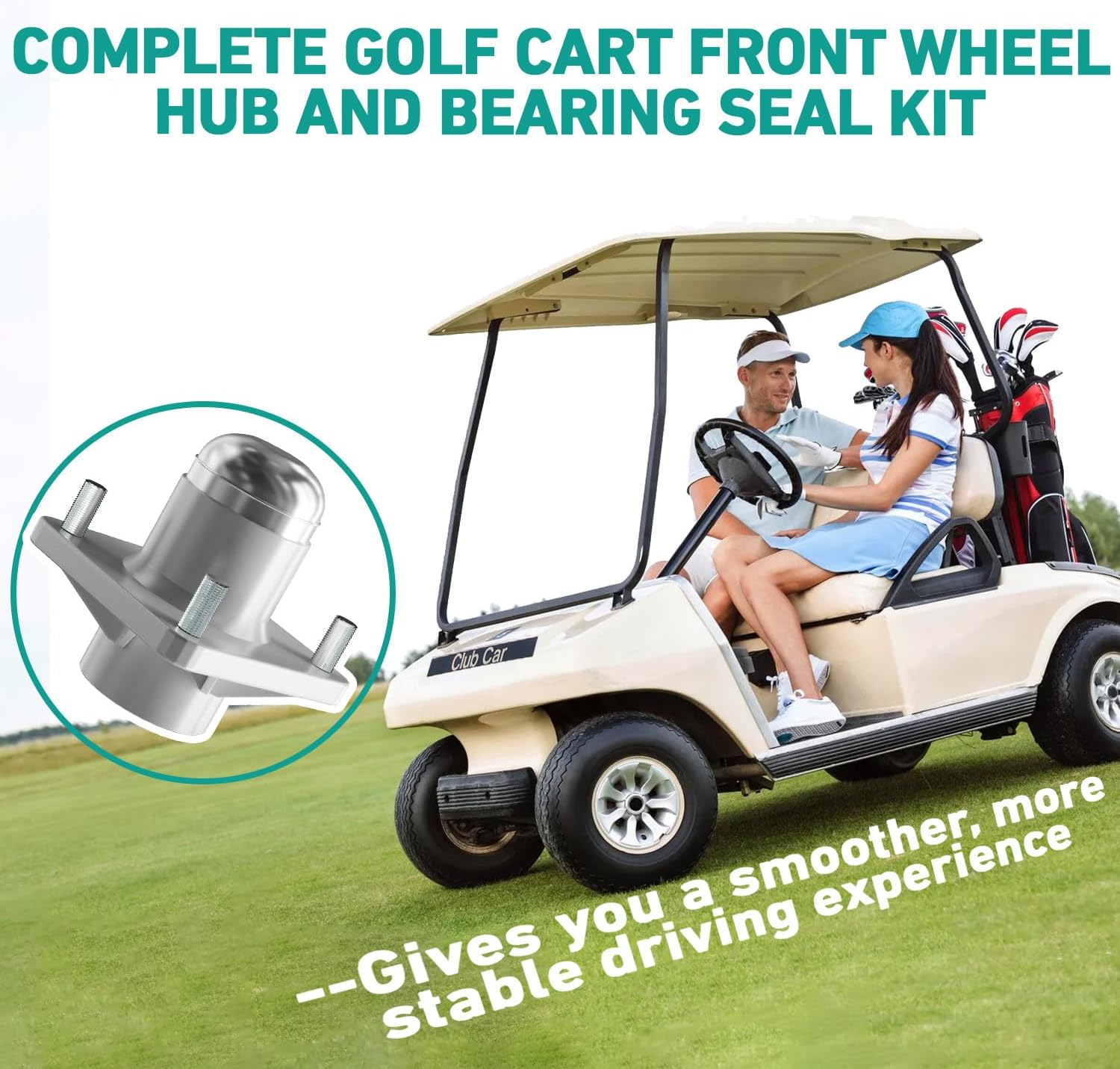 DRIVE UP Club Car DS Front Hub Assembly, Golf Cart Front Wheel Hub with Bearings Seals Kit for Club Car DS 1981-2003 Gas and Electric Golf Carts, OEM 1011892