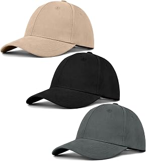 3 Pack Unisex Cotton Baseball Cap Adjustable Unconstructed Plain Sport Dad Golf Hat for Men and Women (Black+Grey+Khaki)