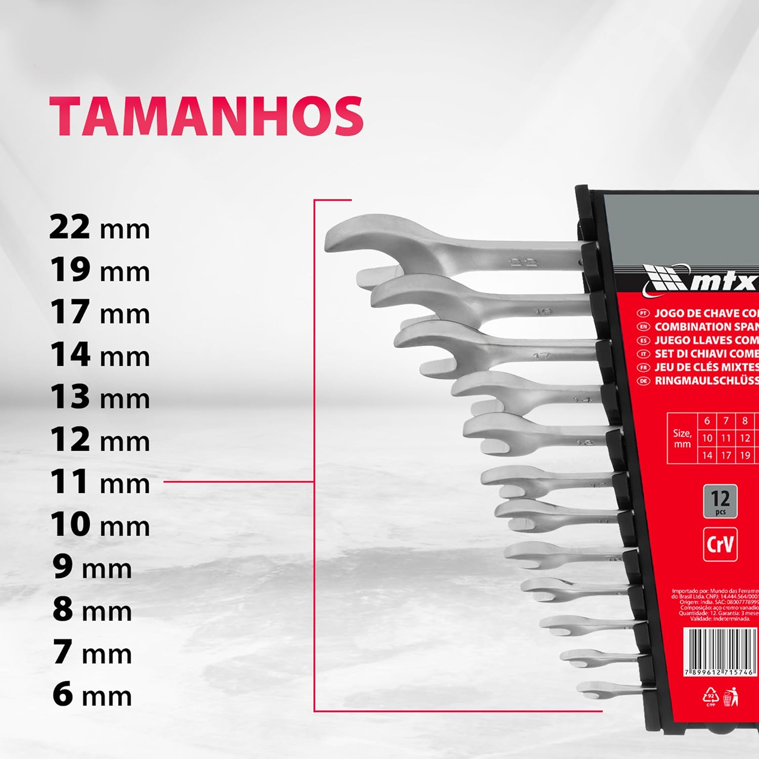 Mtx Jogo De Chave Combinada Cromo Fosco De 6 X 22 Mm 12 Peças