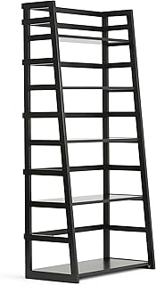 SIMPLIHOME Acadian SOLID WOOD 30 Inch Transitional Ladder Shelf Bookcase in Black, For the Living Room, Study Room and Office