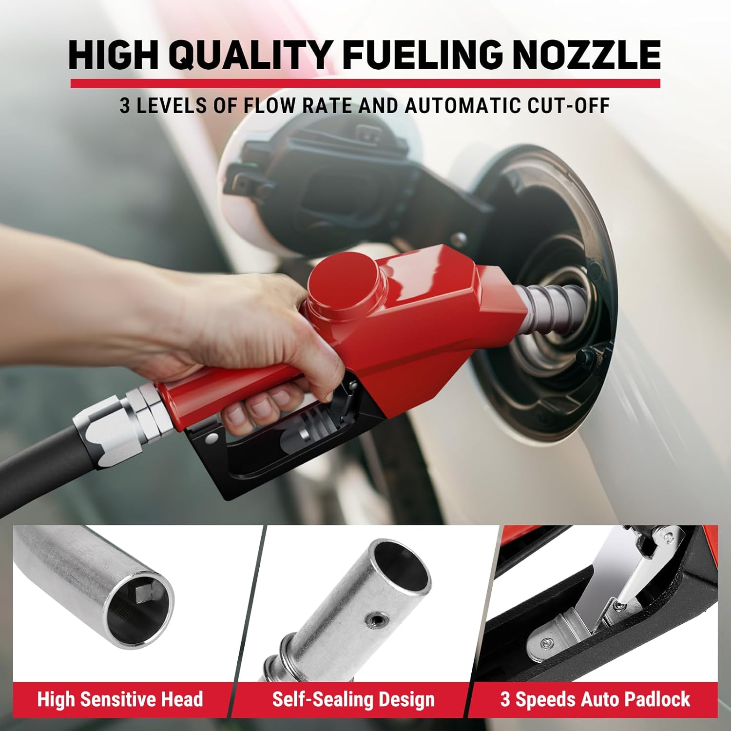 Fuel Hose Reel, 1" x 33' Retractable Diesel Hose Reel, Heavy-Duty Carbon Steel Construction with Automatic Fuel Nozzle, NBR Rubber Hose for Aircraft Ship Vehicle Tank Truck, 300 PSI