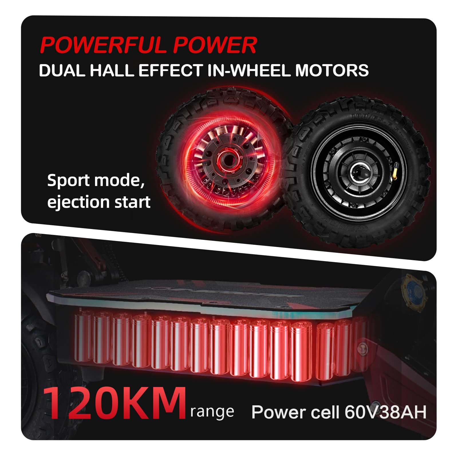 HWWH Scooter Elettrico Adulto Monopattino Elettrici Potente da Sterrato Veloce Manopola dell'acceleratore Doppio Motore Fuoristrada Pneumatici per Tutti i Terreni da 11in litio Batteria 60V 40Ah