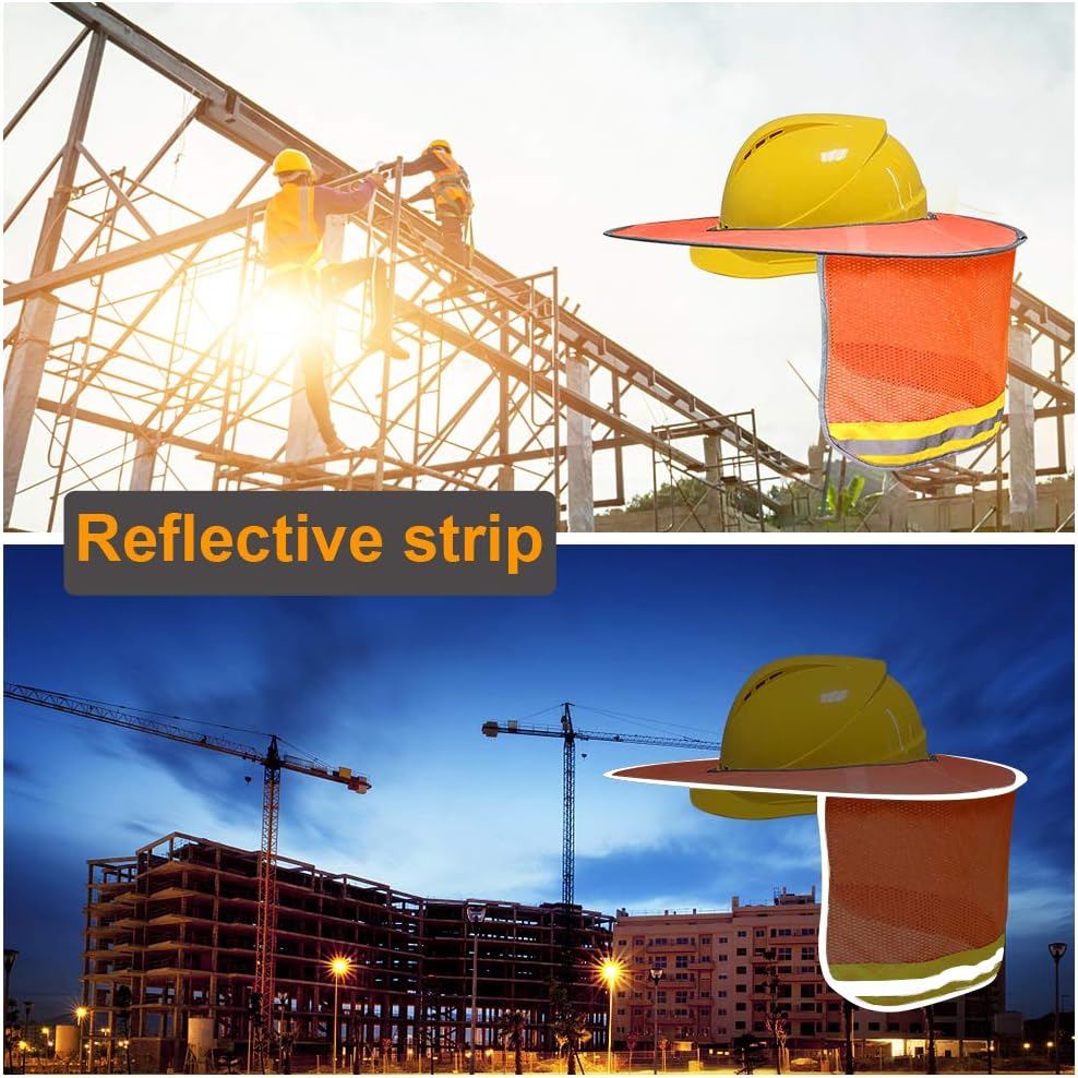 BOENFU Hard Hat Sun Shade 2 Pack, Full Brim Hard Hat Neck Shade Cowboy Hard Hat with Secure-Fit Fasteners & Built in Sweat Towel for Construction -(Hard Hat Not Included)