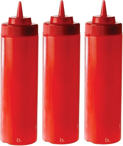 Paquete de 4 botellas de plástico rojo de 24 onzas para condimentos, salsas, aderezos, artes y manualidades, salsa de tomate, mostaza, aceite,