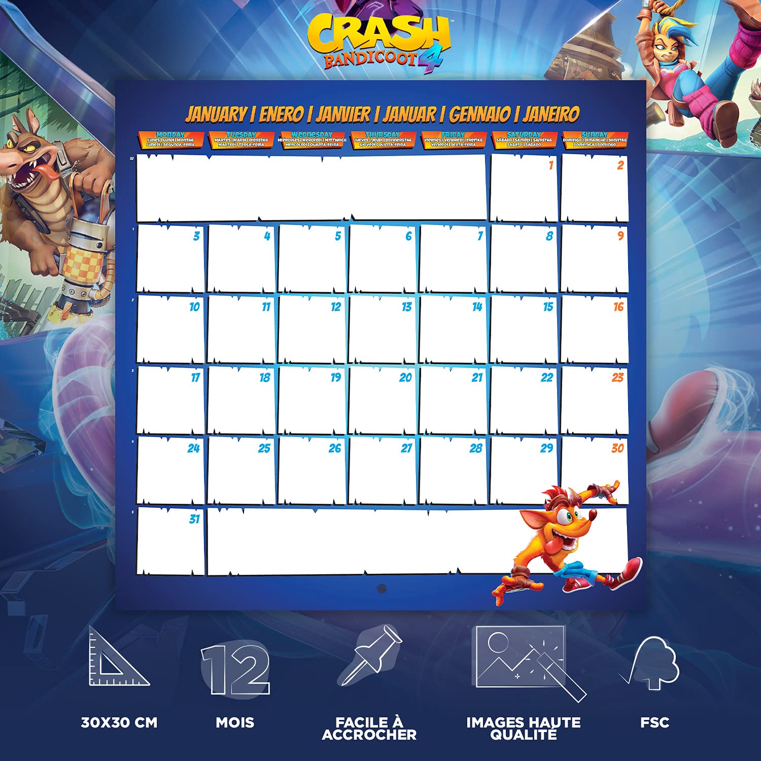 Calendrier Mural 2022 Crash Bandicoot - 12 Mois, 30x60 Cm - Multilingue, Poster Inclus - Officiel Licencié - 8
