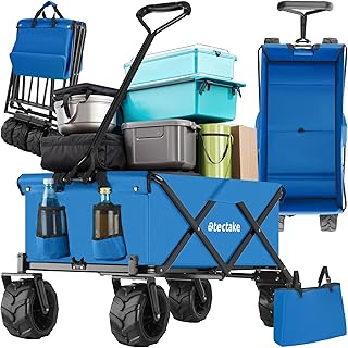 tectake® Chariot de Transport Pliable Tout-Terrain à Roulettes - Pour Jardin, Plage, Chien - Capacité Max. 80 kg - Avec Sac de Rangement - Pour Courses, Pêche, Camping, Festival