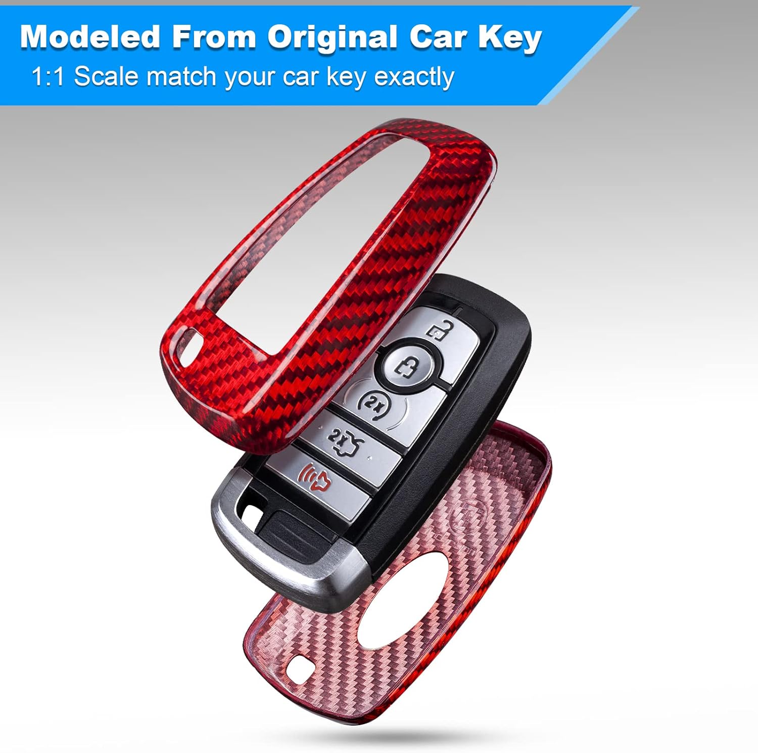 Real Glass Fiber Key Fob Cover with Keychain,T-carbon Key Fob Case Compatible with Ford Ecosport Edge Escape Explorer F150 Raptor F250 350 450 550 Smart Key Case