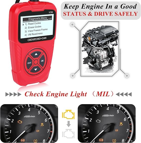 OBD2 Scanner Diagnostic Tool, Car Code Scanner for Automotive Diagnostic 2.8'' Screen Check Engine Light Fault Car Code Reader, Car Diagnostic Tool Codes Scanner for Cars/Vehicles After 1996 (Red)
