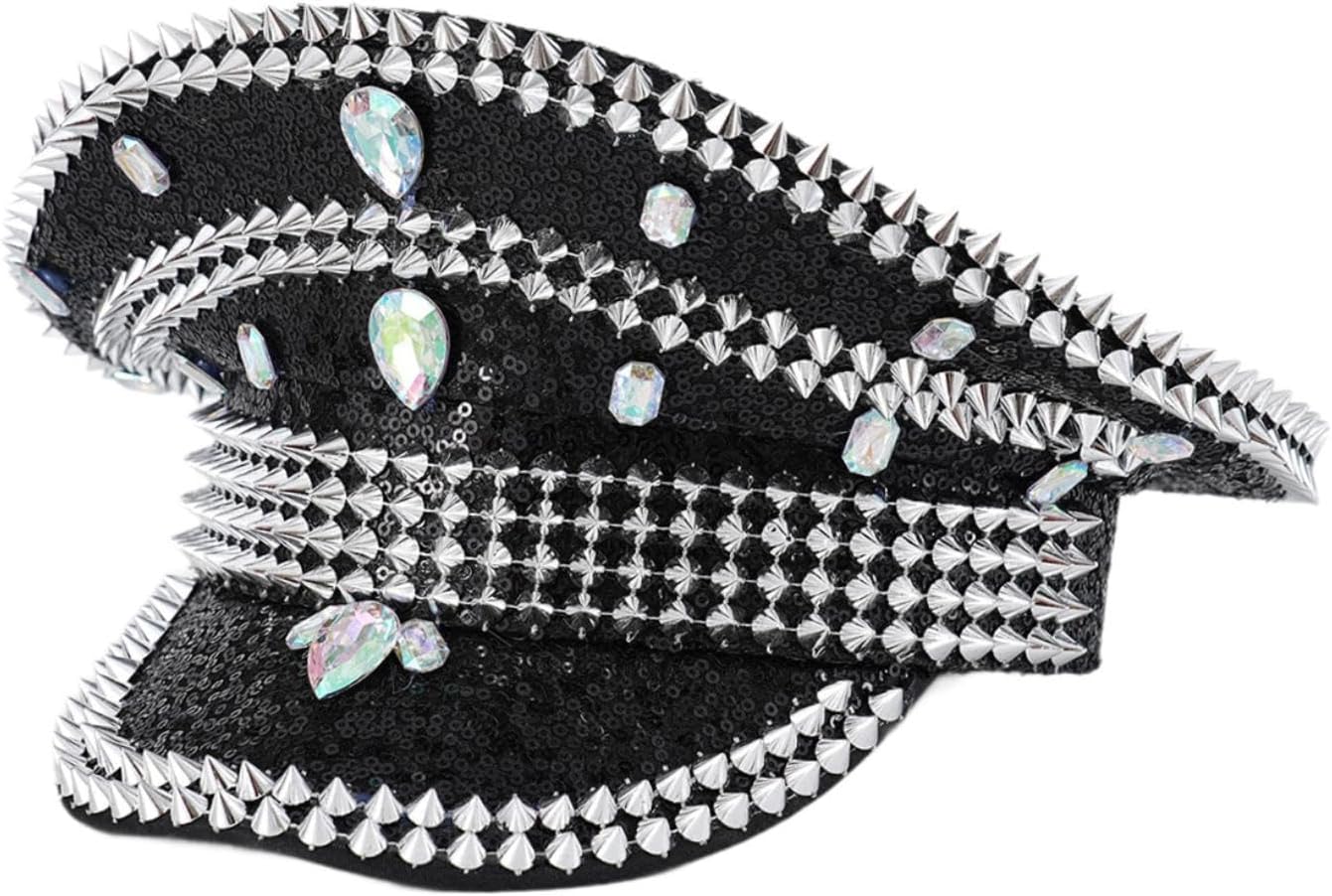Music Festival Hat Gothic for Adults Sequin Cap for Stage Performance Cosplay