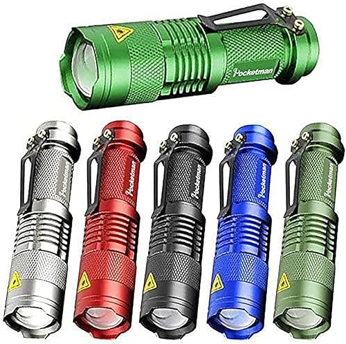 Pocketman Paquete de 6, 7W 300LM SK-68 3 Modos Mini Linterna LED Antorcha Lámpara Táctica