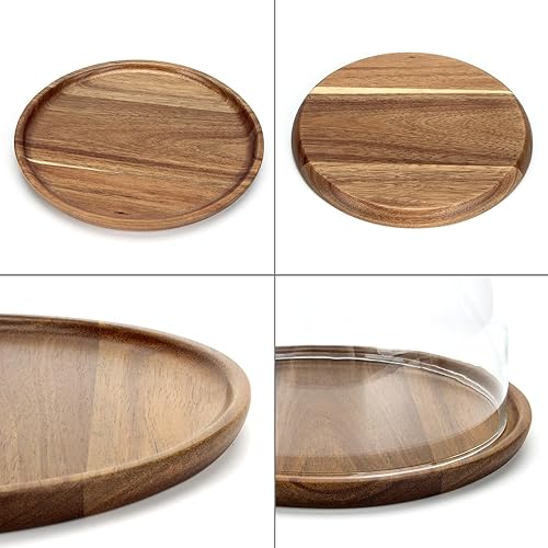 Miniatura 6 de Soporte para tartas con cúpula de cristal, 2 en 1 de madera de acacia para magdalenas, plato cubierto, bandeja de servidor de exhibición de frutas