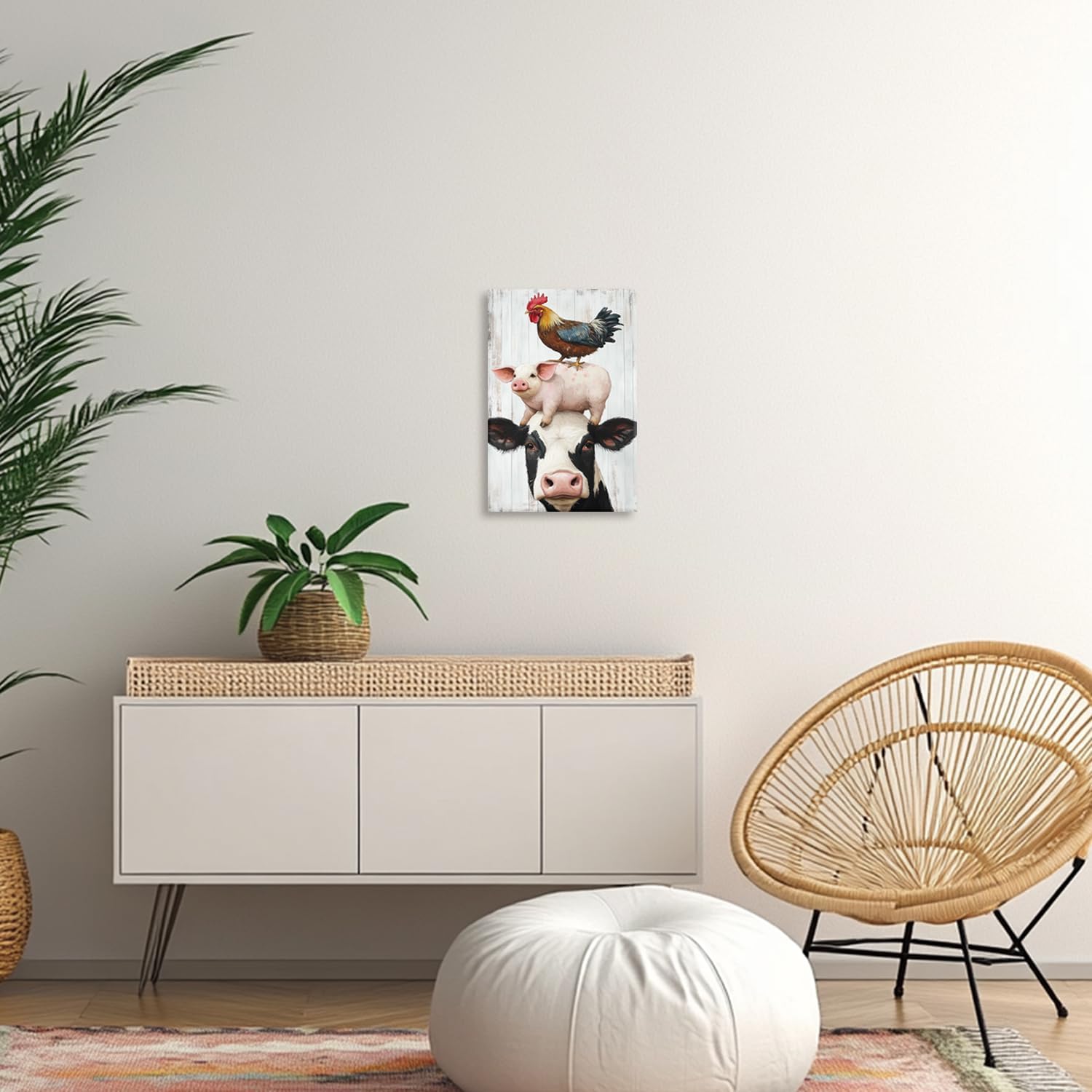 YMXZHUANSH Farmhouse Animal Canvas Wall Art Cow Pig Rooster Picture for Kitchen Wall Decor Rustic Farm Poster Print Framed Ready to Hang(Black 16L x 24W)