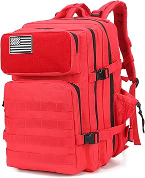 Military Tactical Backpack for Men and Women, 45L Large Rucksack, Army 3 Day Assault Pack, Molle Backpacks Red