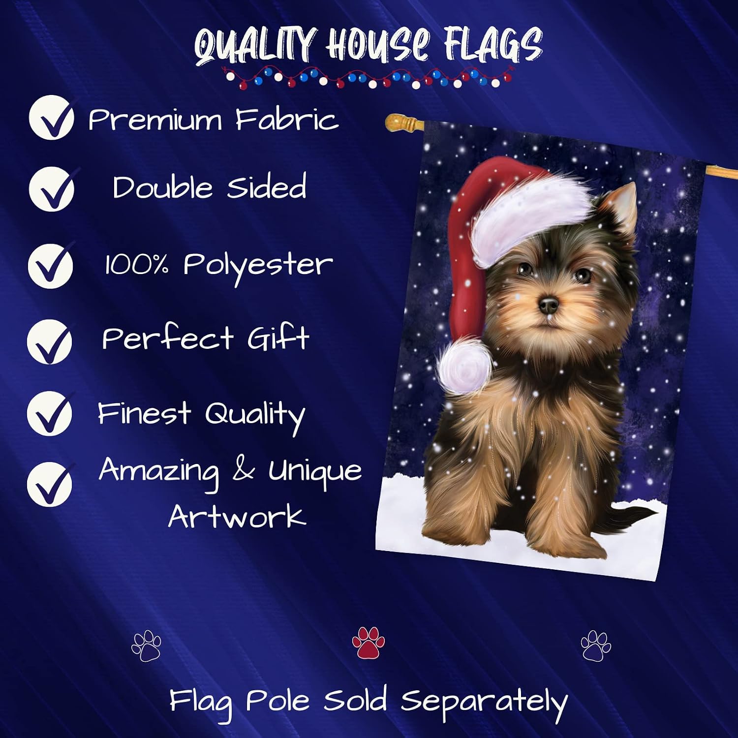 Doggie of the Day Yorkshire Terrier Dog House Flag - Christmas Let it Snow - Outdoor Double Sided Pet Home Garden Decor 28"w x 40"h, HFLG61147